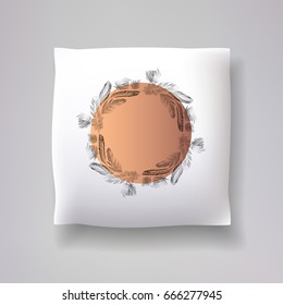 Realistic 3d throw pillow model with nice print. Apartment interior design element. Cushions vector collection.