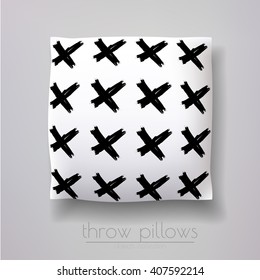 Realistic 3d throw pillow models with different prints and patterns. Interior design element. Cushion vector illustration.
