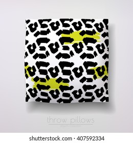 Realistic 3d throw pillow models with different prints and patterns. Interior design element. Cushion vector illustration.