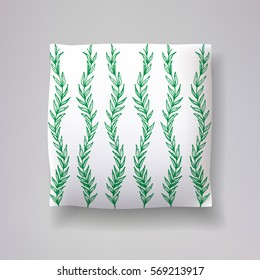 Realistic 3d throw pillow vector model with hand drawn print. Apartment interior design element.