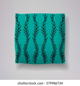 Realistic 3d throw pillow vector model with hand drawn print. Apartment interior design element.