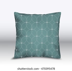 realistic 3d throw pillows with seamless pattern samples. Apartment interior design element. Cushion isolated on a gray background.