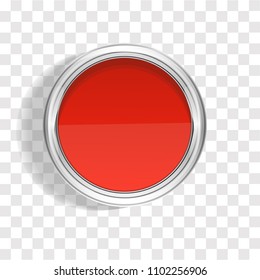 Realistic 3d tin of red paint from above on the table isolated vector illustration