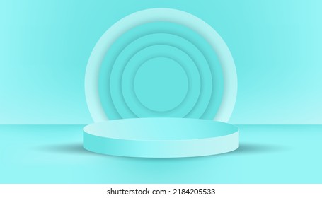 Realistic 3d torquoise blue podium minimal design,design product beauty,stage design