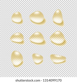 realistic 3d transparent beer drops set on checkered background. vector illustration easy to edit and customize. eps 10