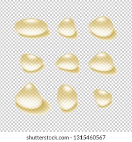 realistic 3d transparent beer drops set on checkered background. vector illustration easy to edit and customize. eps 10