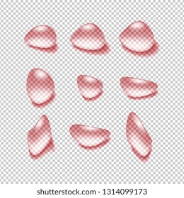 realistic 3d transparent red wine drops set on checkered background. vector illustration easy to edit and customize. eps 10