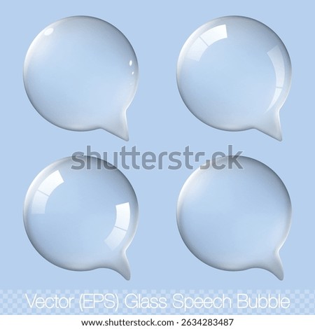 Realistic 3D transparent speech bubble set, isolated round glass (lens) sphere for buttons on transparent background, vector EPS illustration