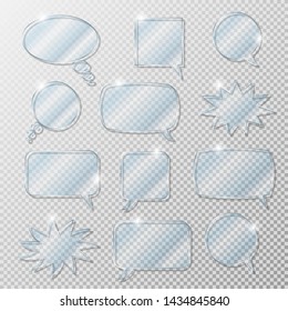 Realistic 3d transparent speech bubbles. Vector glass set.