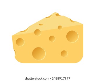 Realistic 3d triangular piece of cheese vector. Food, piece, snack, slice, realistic, tasty, 3d, fresh, icon. Can use for infographic, banner, poster, web design. Vector isolated on white background.