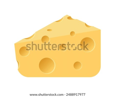 Realistic 3d triangular piece of cheese vector. Food, piece, snack, slice, realistic, tasty, 3d, fresh, icon. Can use for infographic, banner, poster, web design. Vector isolated on white background.