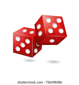 Realistic 3d Two Red Casino Dice with Dot Symbol of Gambling Game, Fortune and Addiction. Vector illustration of Craps