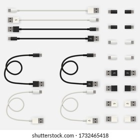 Realistic 3D USB micro cables and connectors