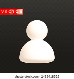 Realistic 3d user icon. Human person symbol in plastic cartoon style isolated on transparent background. Social network profile badge, abstract business avatar for website profile. Vector illustration