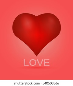 Realistic 3D Valentine heart vector illustration.  Sweetness red color Background. Love design for St.Valentine's Day.