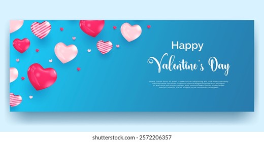 realistic 3d valentine's day horizontal banner