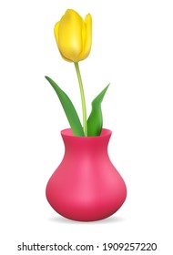 Realistic 3d Vase with Tulips Flower. Vector Illustration