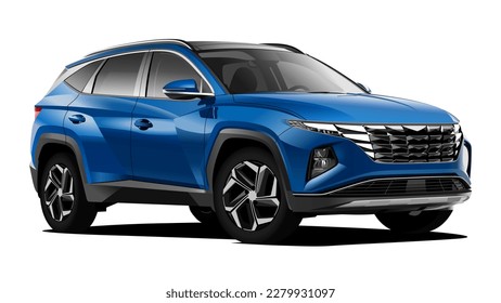 realistic 3d vector blue Isolated SUV car - Shutterstock ID 2279931097