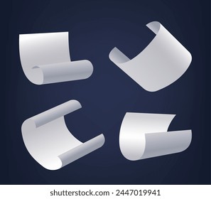 Realistic 3d Vector Cascade Of Falling Paper Sheets, Each With Crisp Edges And Bent Corners, Swirling In Mid-air