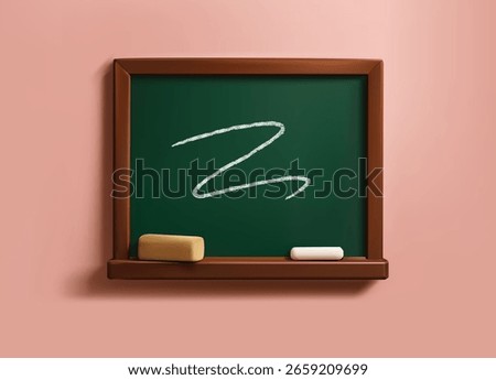 Realistic 3D Vector Chalkboard with Chalk and Eraser
