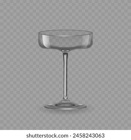 Realistic 3d Vector Champagne Glass with Elegant Design and Reflective Surface, Isolated on Transparent Background