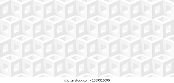 Realistic 3d vector cubes light texture, geometric seamless pattern, design white background for you projects 