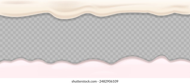Vector 3D Realista Que Fluye La Textura De La Crema, E Superior E Inferior Marco Aislado Sobre Fondo Transparente