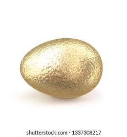 Realistic 3d vector golden easter egg on white background in horizontal position. Gold object design element. Illustration for greeting card, advertising, promotion, poster, flyer, web banner, article