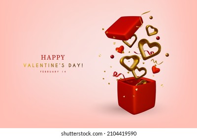 Realistic 3D vector heart shape illustration. Romantic Valentine's Day greeting card.