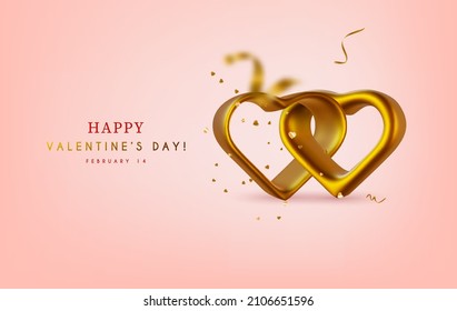 Realistic 3D vector heart shape illustration. Romantic Valentine's Day greeting card.