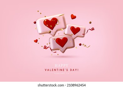 Realistic 3D vector heart shape illustration. Romantic Valentine's Day greeting card template.
