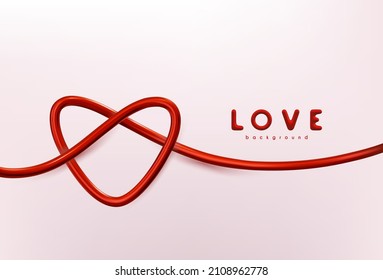 Realistic 3D vector heart shape illustration. Romantic Valentine's Day greeting card template.