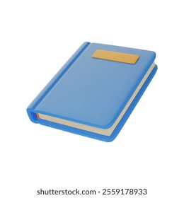 Ilustración vectorial realista en 3D del libro de tapa azul. Icono aislado sobre fondo blanco. Librería, Biblioteca, concepto de amante del libro.