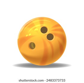 Realistic 3d Vector Illustration Of A Bright Yellow Bowling Ball With Three Finger Holes And Shadow