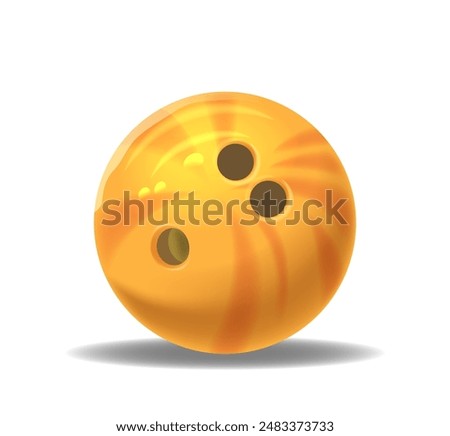 Realistic 3d Vector Illustration Of A Bright Yellow Bowling Ball With Three Finger Holes And Shadow