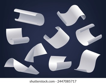 Realistic 3d Vector Illustration Depicts A Cascade Of Falling Paper Sheets With Crisp Edges And Bent Corners