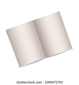 Realistic 3D vector illustration of an empty page spread of a magazine, notebook or book on a white background. Craft paper, vintage design style. Mock up.