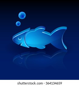 Realistic 3D vector illustration of a fish on the gradient blue background. May be used as an icon for supermarket section or for diet applications. 