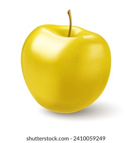 Realistic 3D Vector illustration of fresh Yellow Apple, Realistic Gradient Design, Isolated on White Backdrop