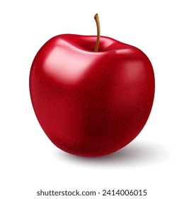 Realistic 3D Vector illustration of fresh Red Apple, Realistic Gradient Design, Isolated on White Backdrop