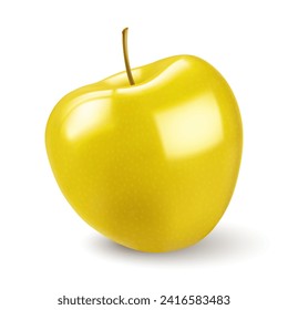 Realistic 3D Vector illustration of fresh Yellow apple, Realistic Gradient Design, Isolated on White Background