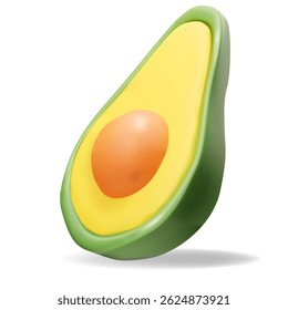 Ilustração vetorial 3D realista de um meio abacate com uma textura de gradiente de malha suave. Cores brilhantes, sombreamento suave e formas orgânicas. Perfeito para design de embalagem, menus, aplicativos, promoção de alimentos saudáveis