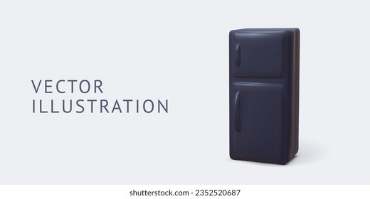 realistic 3D vector illustration image of a dark refrigerator for storing fresh food in the kitchen on a light background with a real shadow