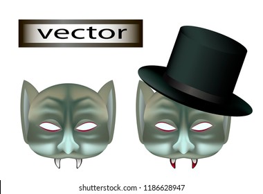 Realistic 3D vector illustration of a mask for Halloween vampire to scare for cartoon festive clothes on face for game presentation in theater for carnival