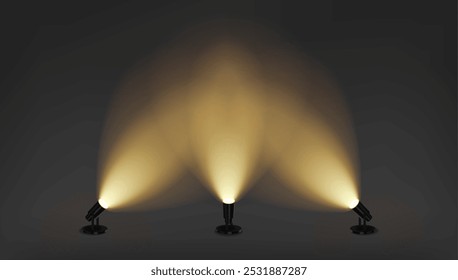 Realistic 3D vector illustration set of illumination backlight effects. Features glowing stage lantern designs with various lamp lights on a transparent background