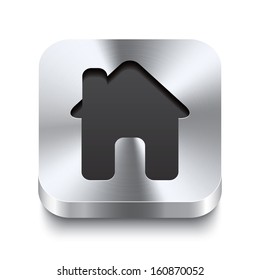 Realistic 3d vector illustration of a square metal button with a house icon. This brushed steel button is the perfect switch for navigation in any user interface.