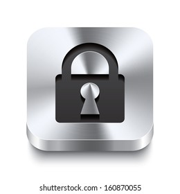 Realistic 3d vector illustration of a square metal button with a lock icon. This brushed steel button is the perfect switch for navigation in any user interface.