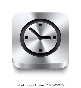 Realistic 3d vector illustration of a square metal button with a watch icon. This brushed steel button is the perfect switch for navigation in any user interface.