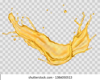 Realistic 3d vector illustration. Transparent juice splashes, natural product.