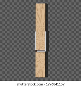 Realistic 3d vector illustration. Realistic wooden photo clip, fabric pegs, clothes hanger, clothespin. Close-up, profile, side view. Decor element, graphic design element.